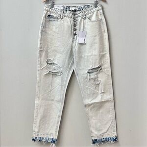 Vervet Emma Mom High Rise Distressed Button-Fly Cropped Light Wash Jeans W Sz 29